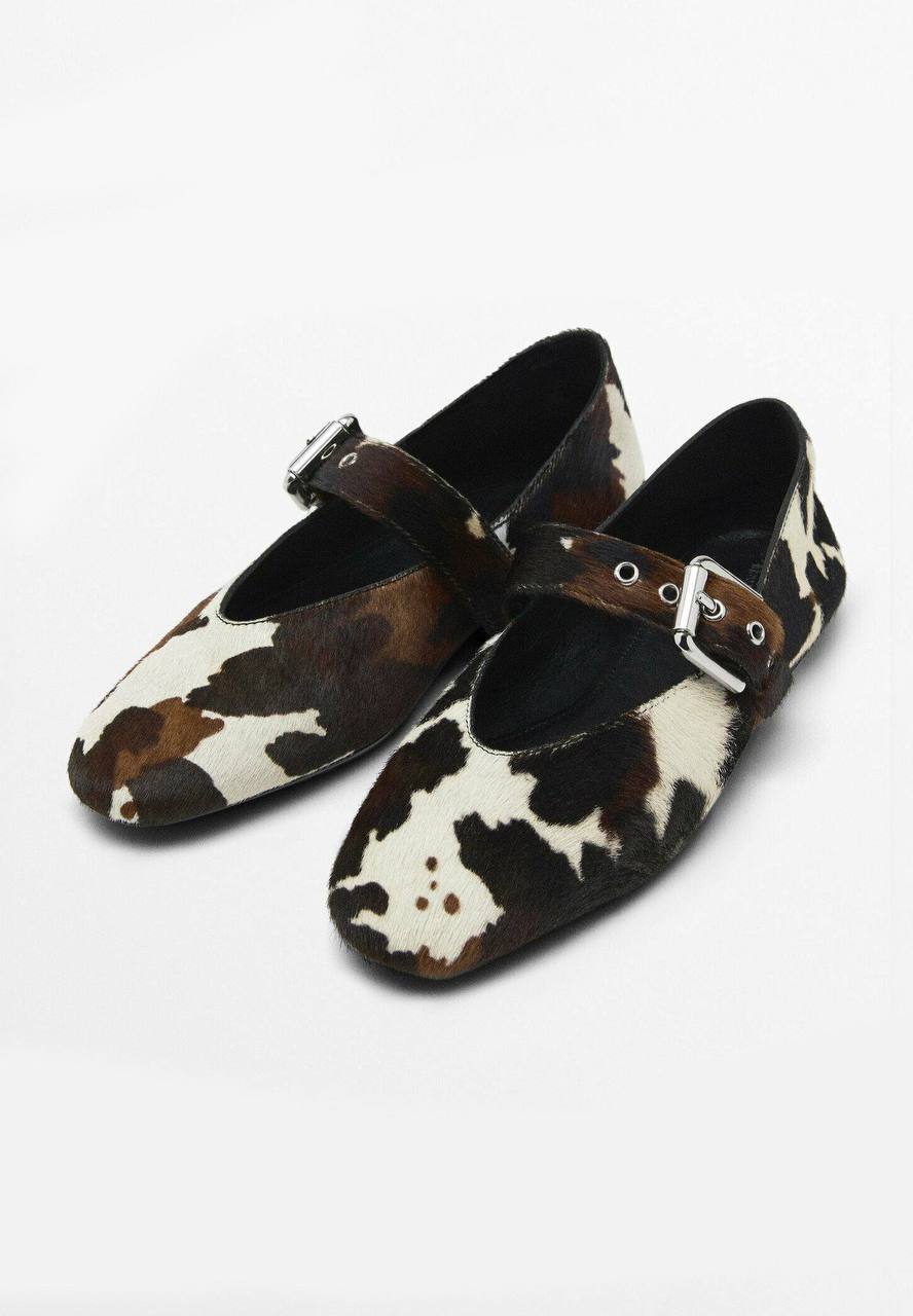 Massimo Dutti Балетки Massimo Dutti Mary Jane з натуральним ворсом Cow Print