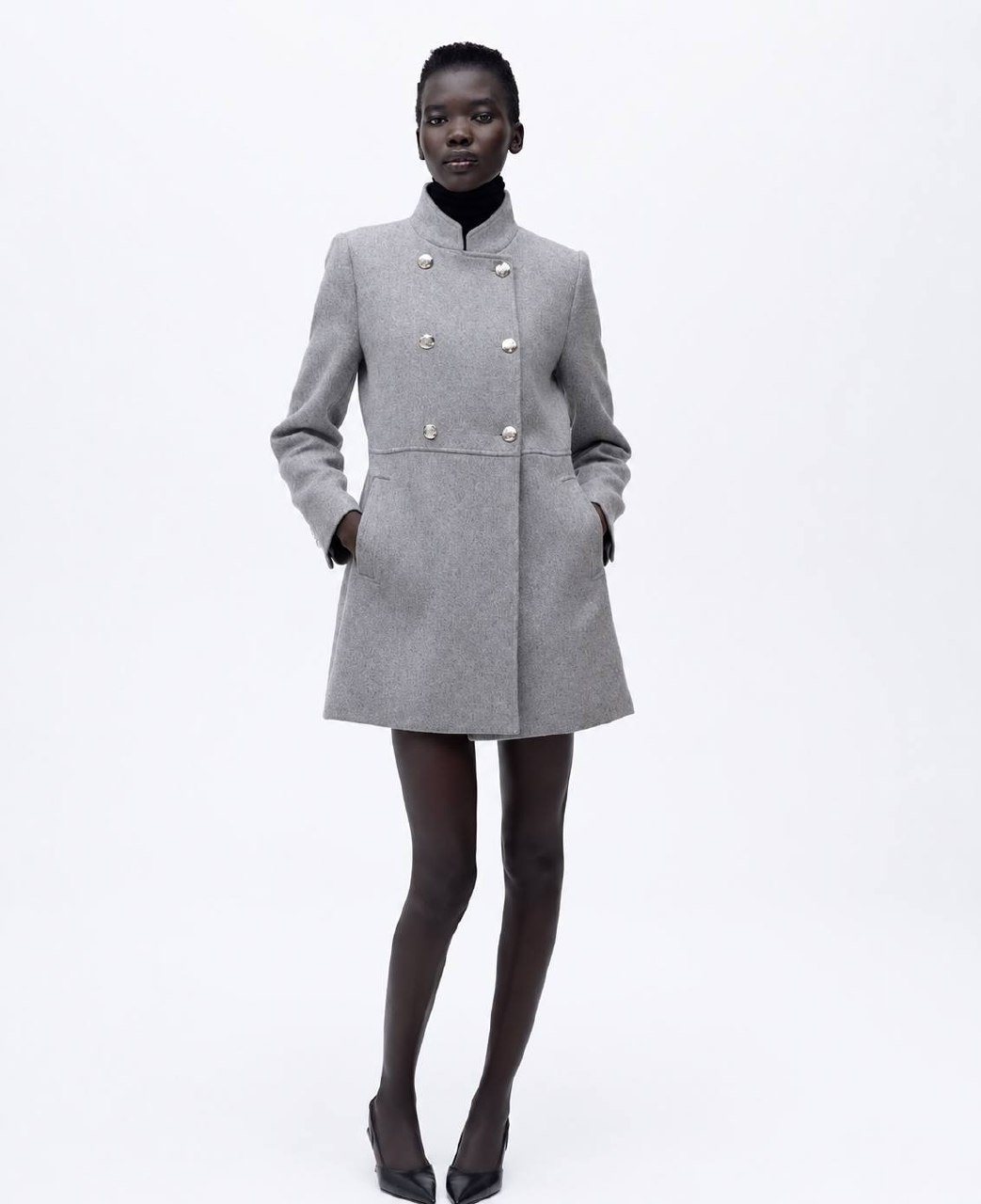 Zara Двобортне пальто з коміром-стійкою ZARA