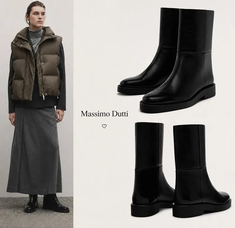 Massimo Dutti Жіночі шкіряні чоботи Massimo Dutti