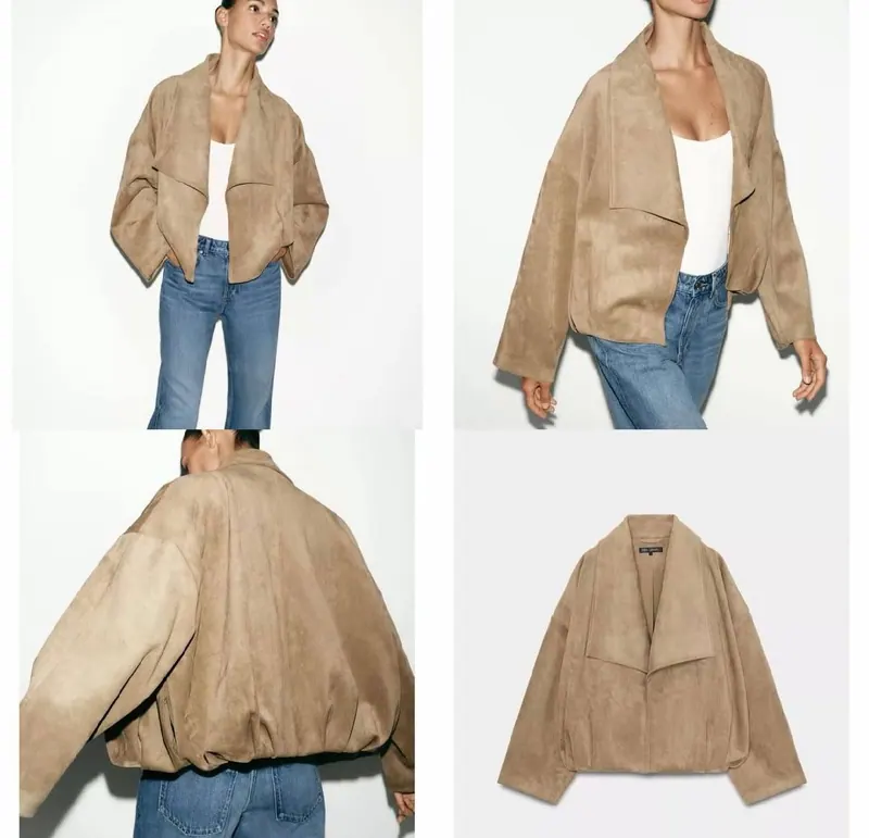 Zara Жіночий бомбер ZARA із ефектом замші