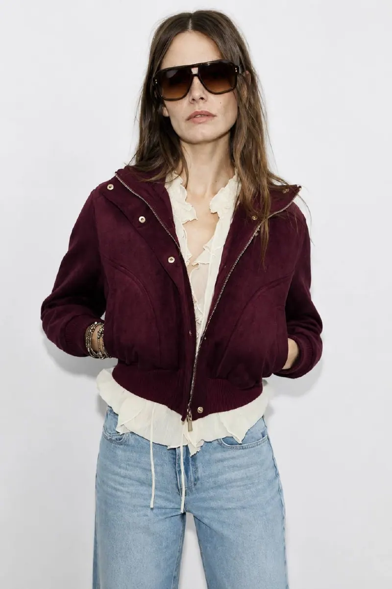 Zara Жіноча замшева куртка-бомбер ZARA