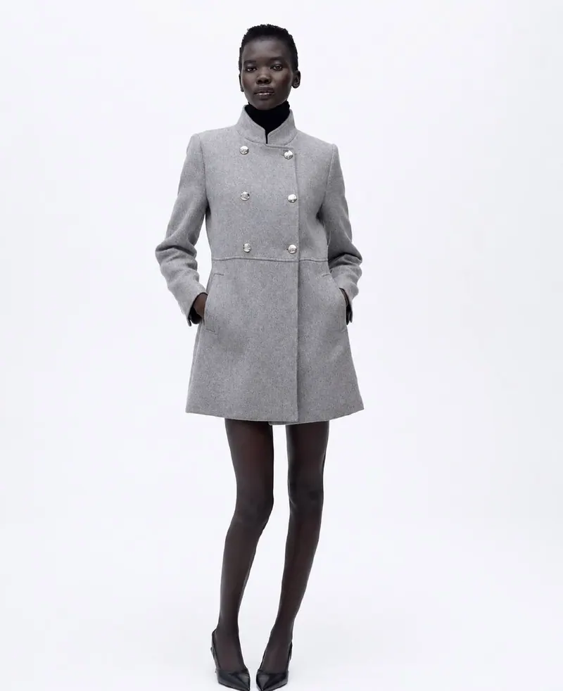 Zara Двобортне пальто з коміром-стійкою ZARA